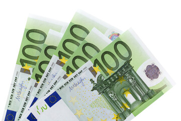 Euro 100 hundred currency bills fan isolated transparent background photo PNG file - obrazy, fototapety, plakaty