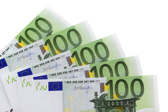 Euro 100 hundred currency bills fan several isolated transparent background photo PNG file