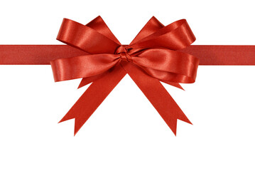 Red gift bow or rosette isolated horizontal straight transparent background photo PNG file