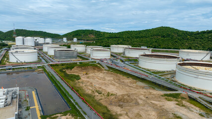 Oil Refinery Gas Chemical Equipment Prodiction import export Concept, Crude Oil Refinery Plant Steel Pump Pipe line and Tank and Cooling tower, Chemical or Petrochemical Factory plant, industry