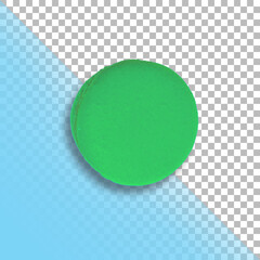 One green French macaron top view isolated on transparent background.