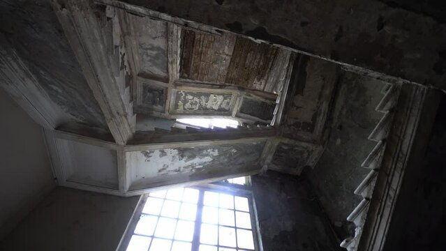 Detail of abandoned Soviet sanatorium Medea in Tskaltubo, Georgia. Tskaltubo was important balneological resort in Soviet times. Historical abandoned sanatorium