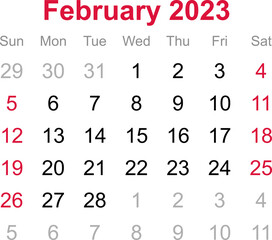 Calendar month of February 2023