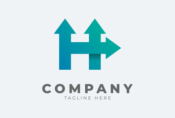 Initial H logo. letter H with arrow in gradient colour logo design inspiration, usable for brand and company logos