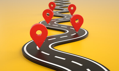 Winding road infographics and map location pin background