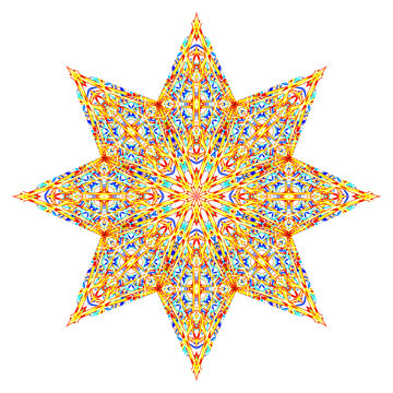 Patterned eight pointed star. Digital abstract pattern
