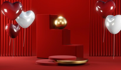 3D rendering of blank product background for cream cosmetics Modern red podium background