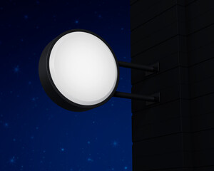 Hanging black rounded signboard mockup over fantasy night sky, Light box signage, 3D rendering
