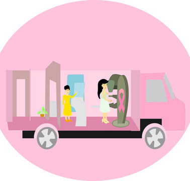 Vector Of Mobile Breast Screening Service, Mobile Digital Mammography Concept. 
