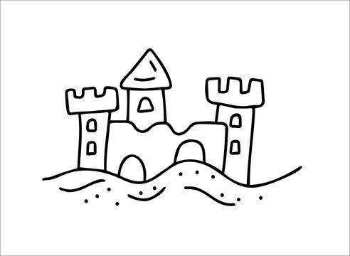 recommend clip art: Castle. Cute logo, clipart, sketch, template. Vector black-and-white hand-drawn illustration. Design of book illustrations, children's coloring pages.