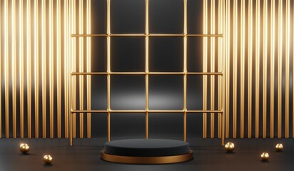 Obraz premium 3D rendering of blank product background for cream cosmetics Modern black podium background