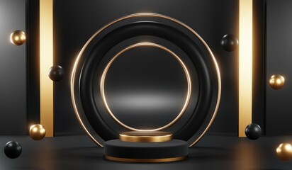 3D rendering of blank product background for cream cosmetics Modern black podium background