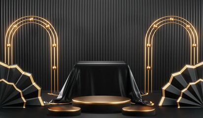 3D rendering of blank product background for cream cosmetics Modern black podium background