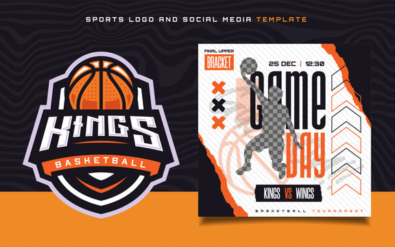 Basketball sports Logo and match day banner flyer for social media post