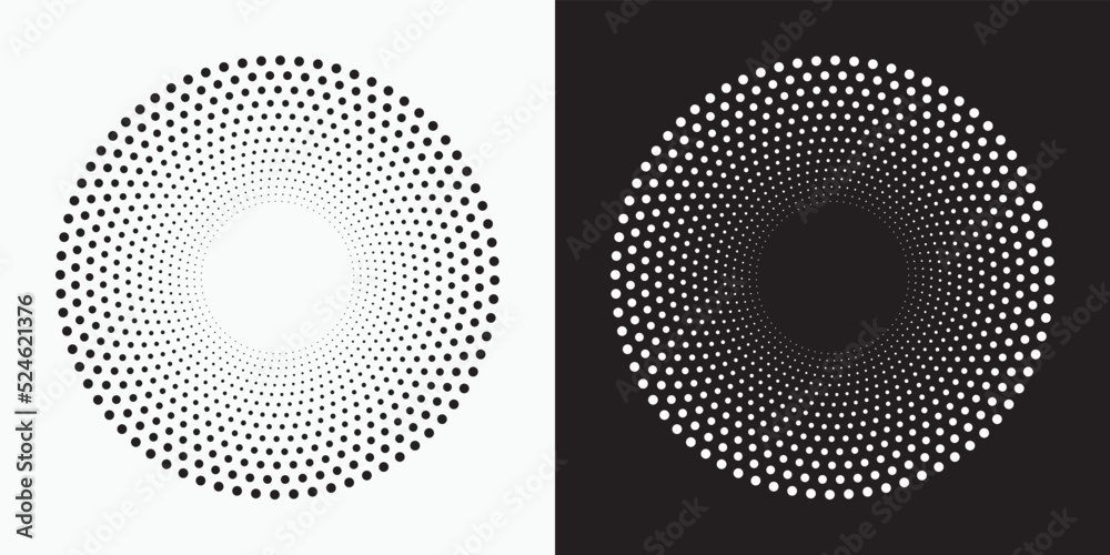 Poster Dotted circular logo. circular concentric dots isolated on the white background. Halftone fabric design. Halftone circle dots texture. Vector design element for various purposes.