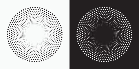 Dotted circular logo. circular concentric dots isolated on the white background. Halftone fabric design. Halftone circle dots texture. Vector design element for various purposes. - obrazy, fototapety, plakaty