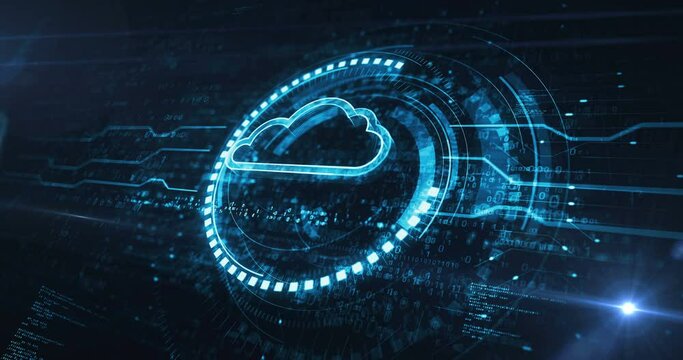 Cloud computing and online storage and internet server symbol digital concept. Network, cyber technology and computer background abstract 3d animation. Seamless and loopable.