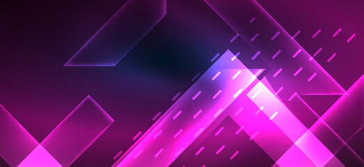 Background wallpaper neon glowing lines and geometric shapes. Dark wallpaper for concept of AI technology, blockchain, communication, 5G, science, business and technology