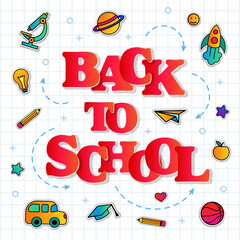 Back to school conceptual background with line art icons and sti