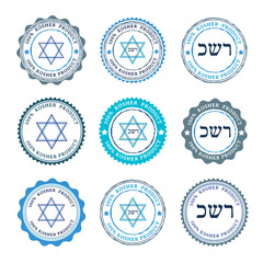 Kosher labels collection. Set of vector emblems, stamps and badges.