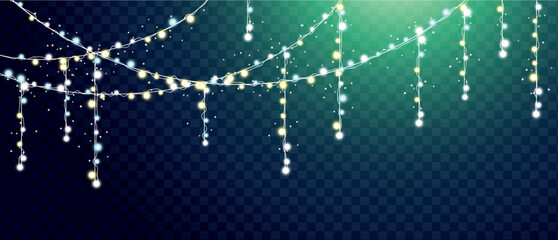 Holiday glowing garland. Light decoration element for event, carnival, christmas, wedding or birthday party design.