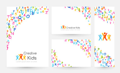 Kids creative education concept. Rainbow alphabet confetti. Design collection. Vector illustration
