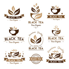 Tea. Black tea package elements. - obrazy, fototapety, plakaty