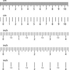 Inch and metric rulers set. Horizontal indicator