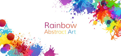 Rainbow abstract creative banner from paint splashes.
