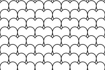 Seamless pattern completely filled with outlines of hearts. Elements are evenly spaced. Vector illustration on white background