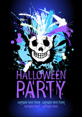 Halloween party poster vector design template with grunge skull