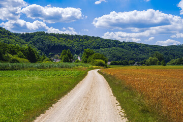 Fototapeta na wymiar Country road through the Altmuehltal valley