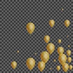 Golden Balloon Background Transparent Vector. Baloon Celebrate Set. Yellow Event Surprise. Confetti Fun Design.
