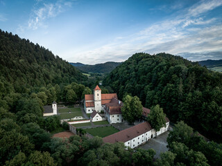 Aerial view of the Cerveny Klastor in Slovakia