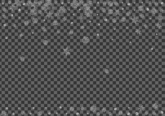 Luminous Flake Background Transparent Vector. Dot Snowfall Texture. Grey Snowflake Macro. Metal Frosty Pattern.