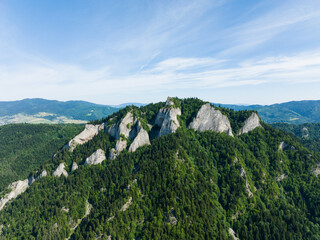 Fototapeta na wymiar Aerial view of Trzy Korony mountain in Pieniny, Poland