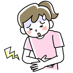 腹痛で困っている若い女性の上半身