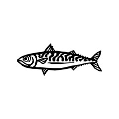 mackerel, fish, Japanese  woodcut style hand-drawn vector illustration