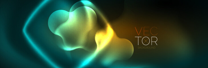 Glowing neon lights abstract shapes composition. Magic energy concept. Template for wallpaper, banner, background or landing