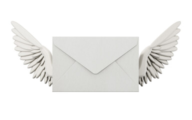 Enveloppe with angel wings isolated on white background. 3D illustration