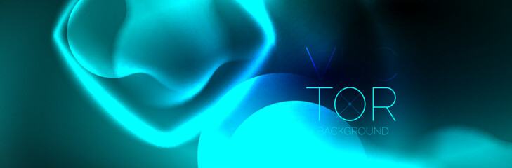 Glowing neon lights abstract shapes composition. Magic energy concept. Template for wallpaper, banner, background or landing