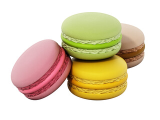 Group of colorful macarons isolated on white background. 3D illustration
