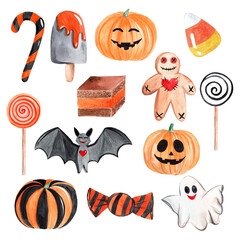 Watercolor halloween set isolated on white background
