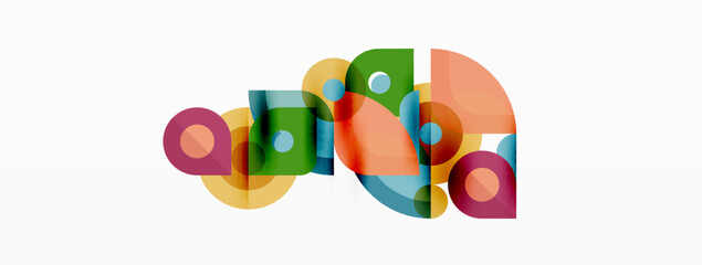 Colorful round shapes, circles and triangles background. Minimal geometric template for wallpaper, banner, presentation