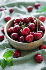 Fresh red cherries fruit in bowl