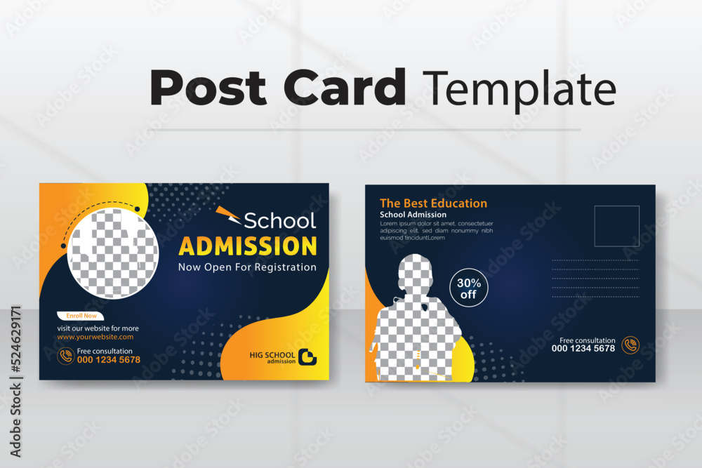 Wall mural School Admission Postcard Design Template.