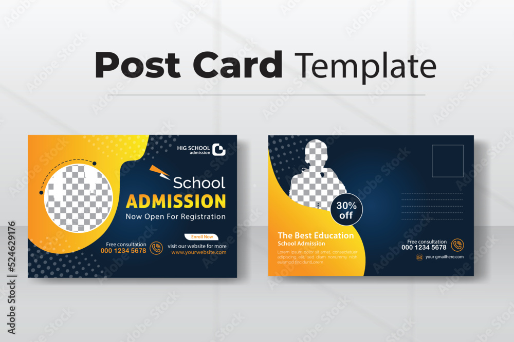 Wall mural School Admission Postcard Design Template.