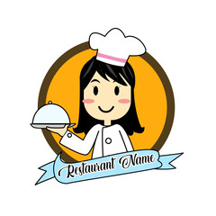 vector girl in cooking suit chef logo illustration