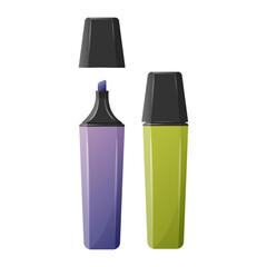 Marker, open and closed, colored felt-tip pen for highlighting lines, words or sections of text, vector illustration.
