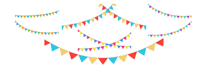 Colorful party flags vector set. Birtday, celebration, holiday, halloween, Thanksgiving and christmas and new year bunting and garlands